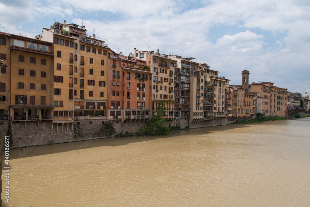Colorful tuscan facades on the edge of the river Arno, Florence, Italy