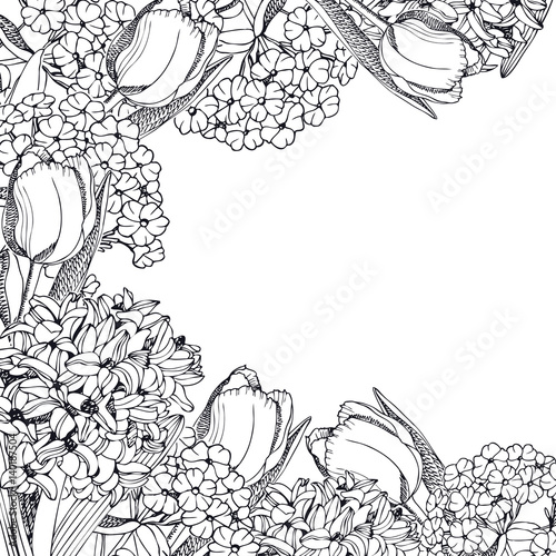 Flower frame with tulips Sketch style