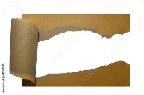 Paper brown frame rolled up background clipping path and empty space for web design or graphic art image .