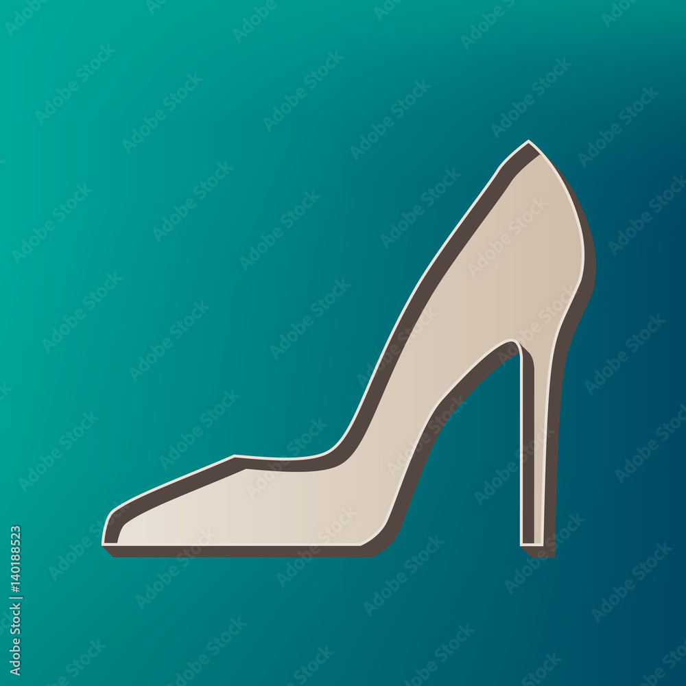 Woman shoe sign. Vector. Icon printed at 3d on sea color background. Woman shoe sign. Vector. Icon printed at 3d on sea color background.