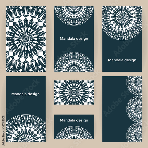 Vector set business forms with mandalas. Cards templates