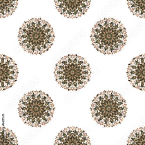 Seamless pattern with colored mandalas. Brazilian, Indian, Turkish