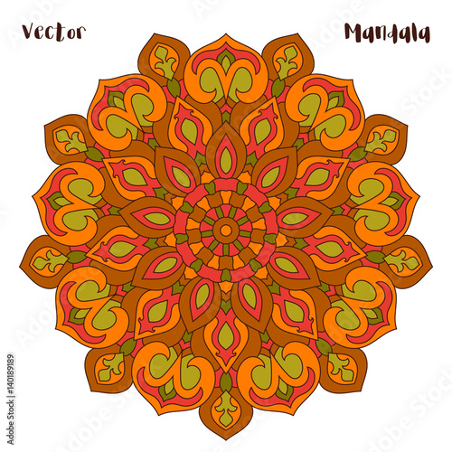 Color mandala vector ethnic pattern, round symmetrical
