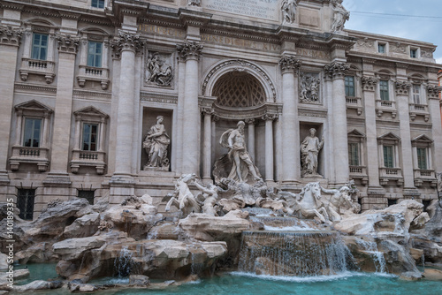 Di Trevi fountain, Rome, Italy with sea inspired sculptures and turquoise water
