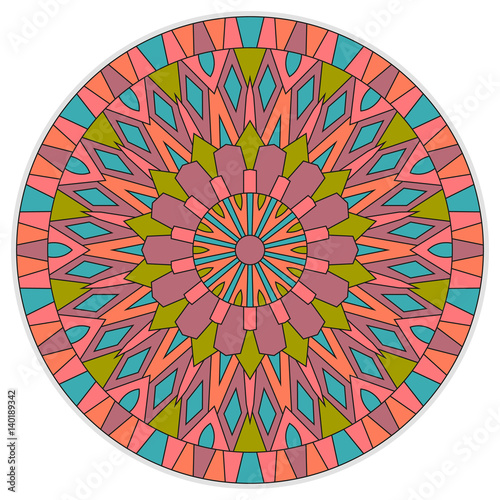 Colored ethnic ancient ornament mandala isolated on white