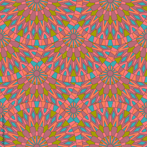 Seamless surface pattern with colorful ancient mandalas. Can use