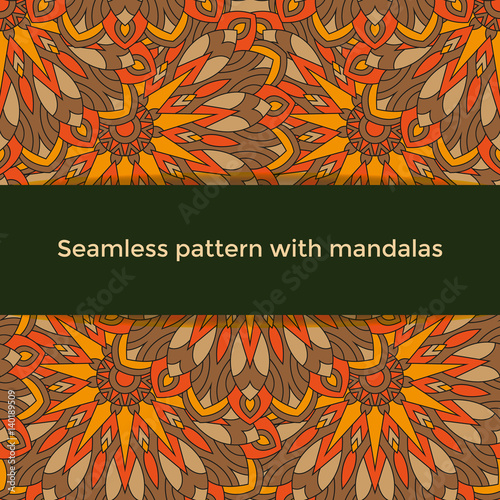 Seamless pattern with colored mandalas. Indian, Turkish, Gypsy