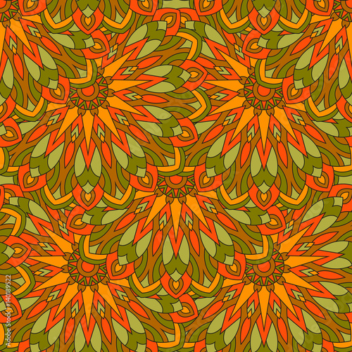 Seamless surface pattern with colorful ancient mandalas. Can use