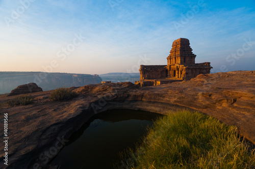 Malegitti Shivalaya Cave Temple on Cliff at Badami, India