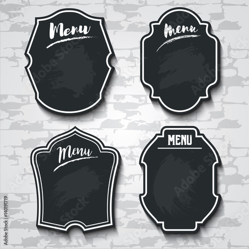 illustration of vector design elements menu drawn by white chalk on black chalkboard background