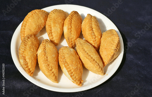 Indian popular sweets Gujia pasties made especially on Holi, the festival of colour.