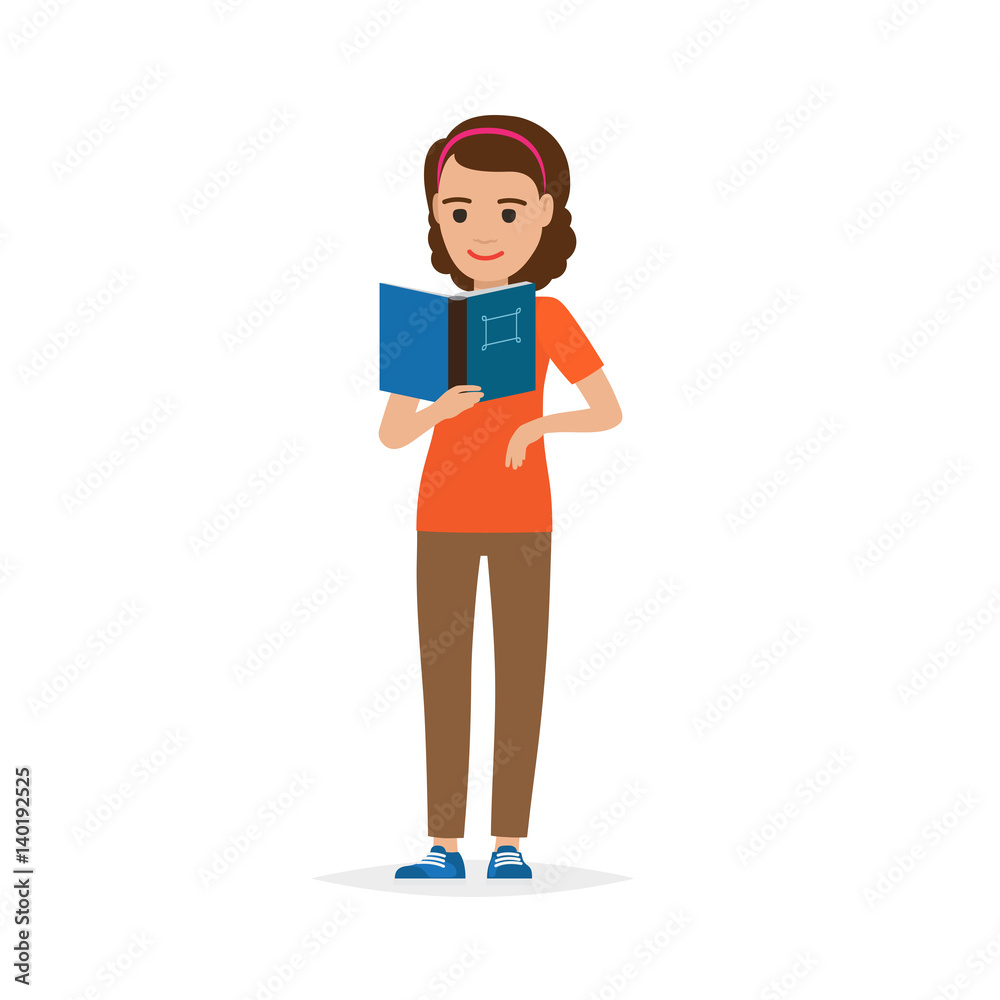 Isolated Adult Female Person Reading Book on White Isolated Adult Female Person Reading Book on White
