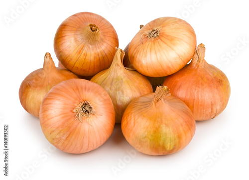 Onion. Arrangement of few ripe fresh onions isolated