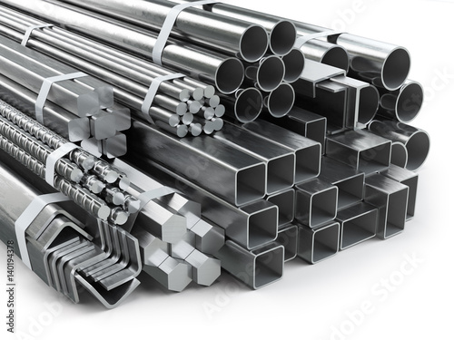 Different metal products. Stainless steel profiles and tubes.