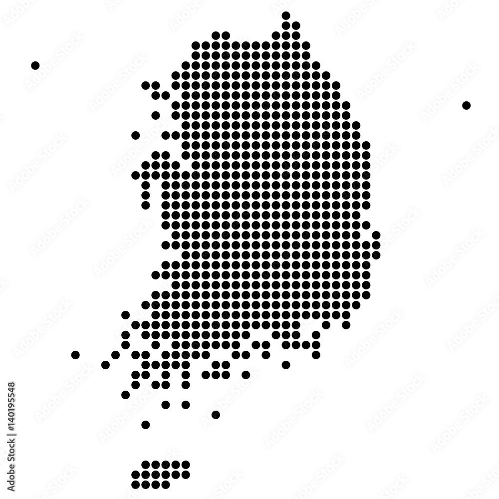 Подробная карта Южной Кореи выполненная из точек. Векторная иллюстрация.