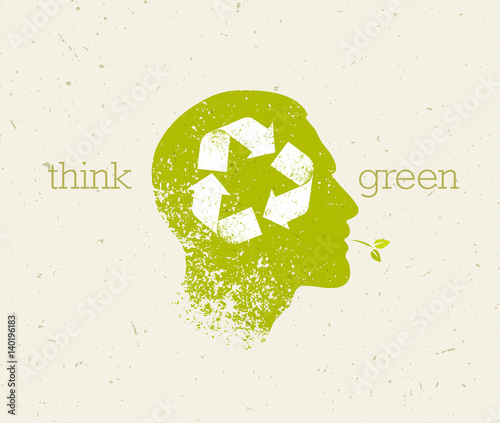 Think Green Recycle Reduce Reuse Eco Poster. Vector Creative Organic Illustration On Paper Background.