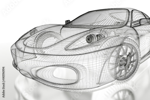 3D car mesh on a white