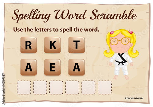 Spelling word scramble game with word karate