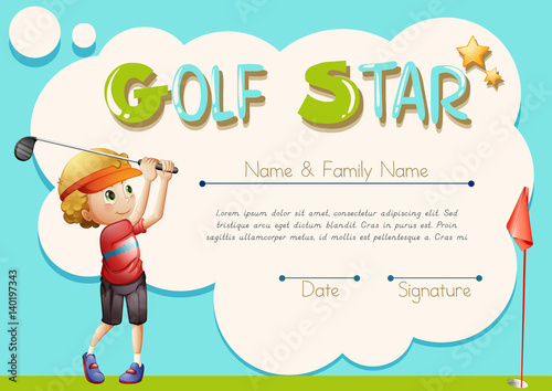 Certificate template for golf star