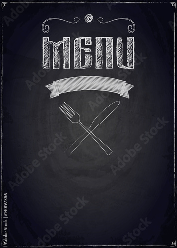Menu of restaurant on black chalkboard background