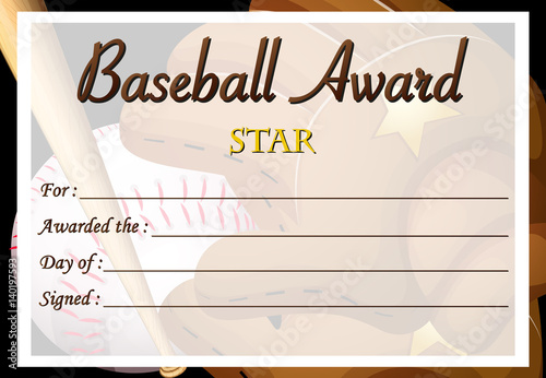 Certificate template for baseball award