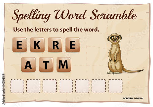 Spelling word scramble game with word meerkat