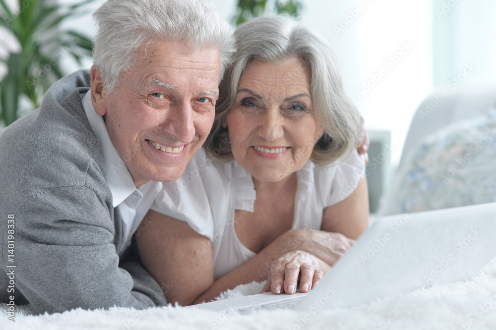 Elderly couple with a laptop