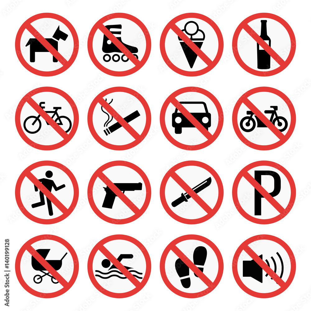 Prohibition signs set safety information vector illustration. Prohibition signs set safety information vector illustration.