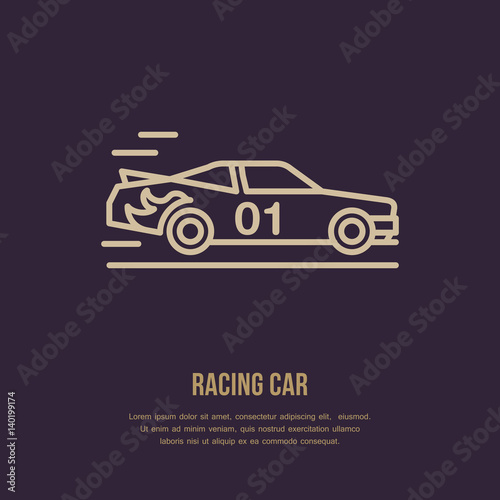 Racing sport car vector line icon. Speed automobile logo  driving lessons sign. Auto championship illustration.