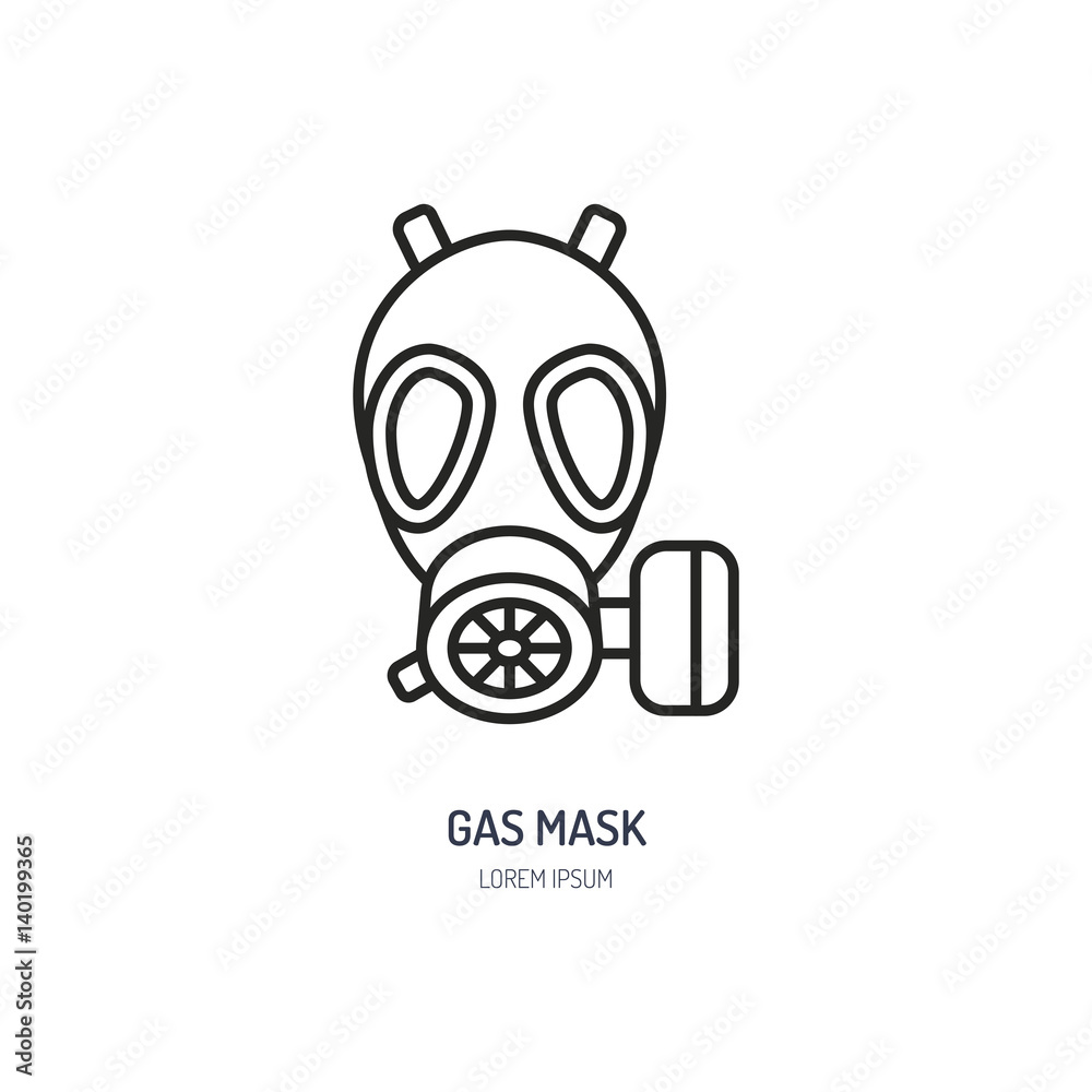 Gas mask, respirator flat line icon. Vector logo for personal protective equipment store. Health protection thin linear sign. Gas mask, respirator flat line icon. Vector logo for personal protective equipment store. Health protection thin linear sign.