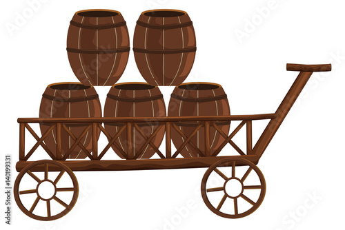 Five barrels on wooden wagon