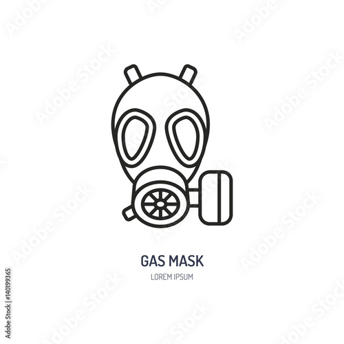 Gas mask, respirator flat line icon. Vector logo for personal protective equipment store. Health protection thin linear sign.