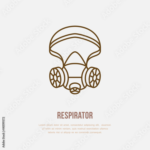 Gas mask, respirator flat line icon. Vector logo for personal protective equipment store. Health protection thin linear sign.