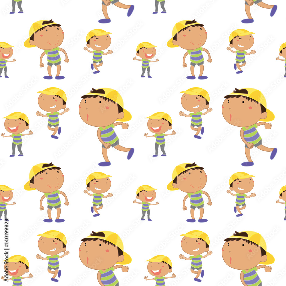 Seamless background with boy in many actions Seamless background with boy in many actions