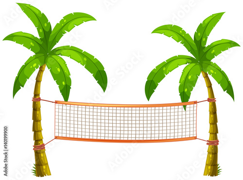 Volleyball net on coconut trees