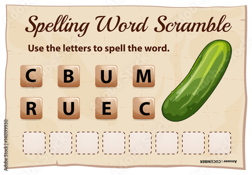 Spelling word scramble game with word cucumber