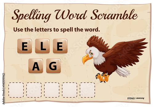 Spelling word scramble game with word eagle