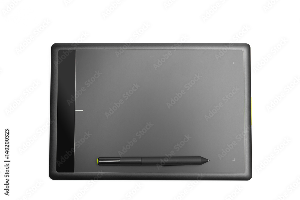 Graphic tablet with pen for illustrators and designers, isolated on white background Graphic tablet with pen for illustrators and designers, isolated on white background