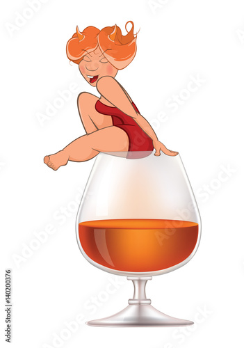 Illustration of a Cute Sexy Girl and brandy. Cartoon