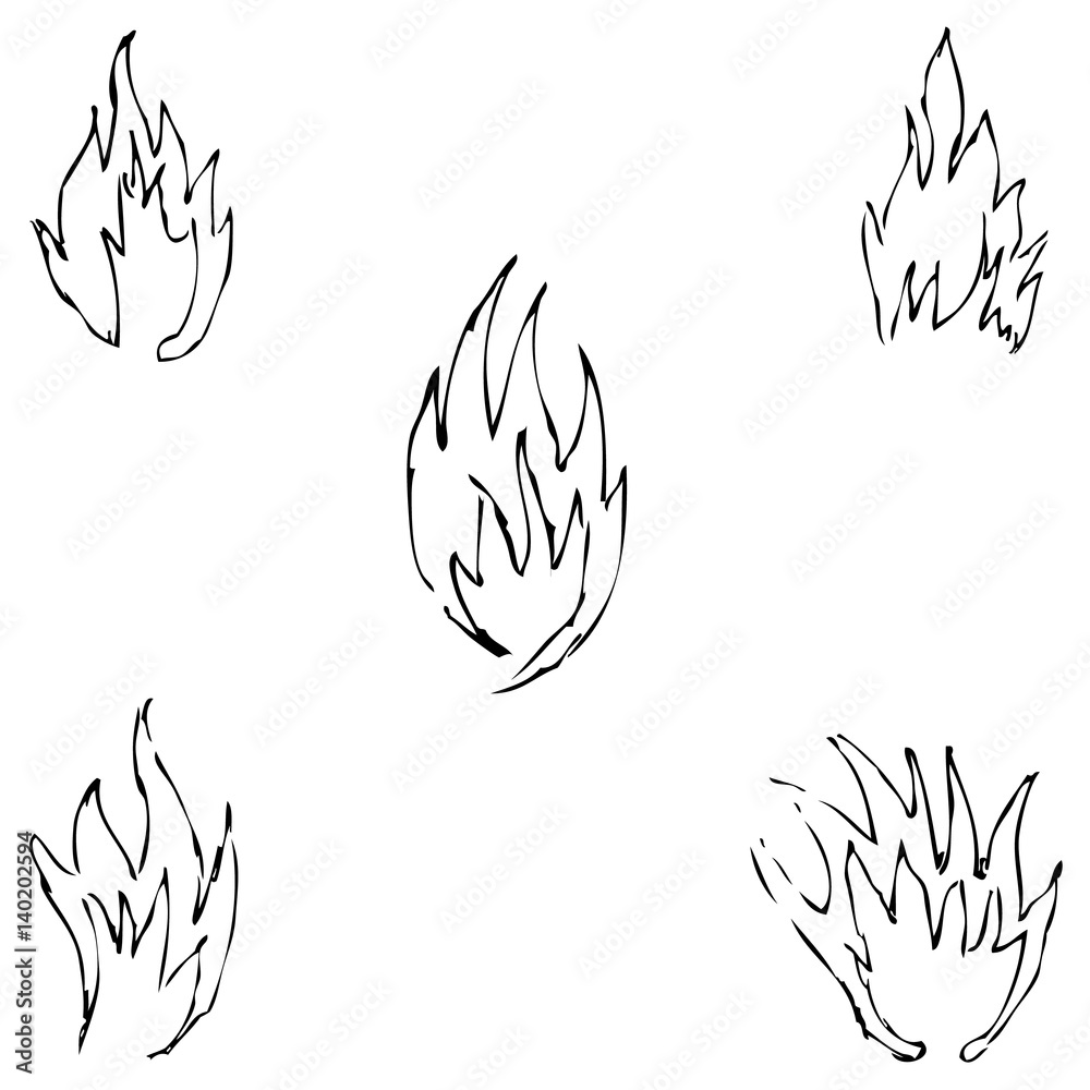 Flame tongues. Sketch by hand. Pencil drawing by hand. Vector image. The image is thin lines