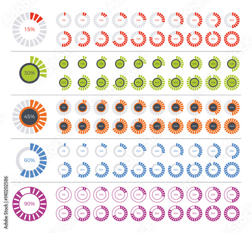 Set of diagram infographic elements. 0, 5, 10, 15, 20, 25, 30, 35, 40, 45, 50, 55, 60, 65, 70, 75, 80, 85, 90, 95, 100 percents.