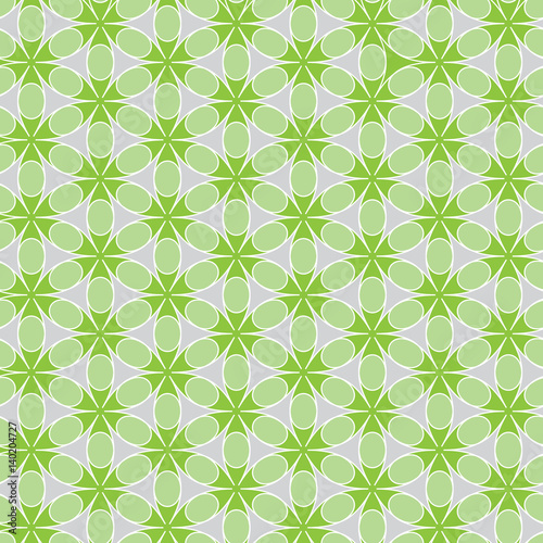 Seamless vector symmetrical flowers pattern in light green colors. Endless texture for documents, textile, wrap or wallpaper.