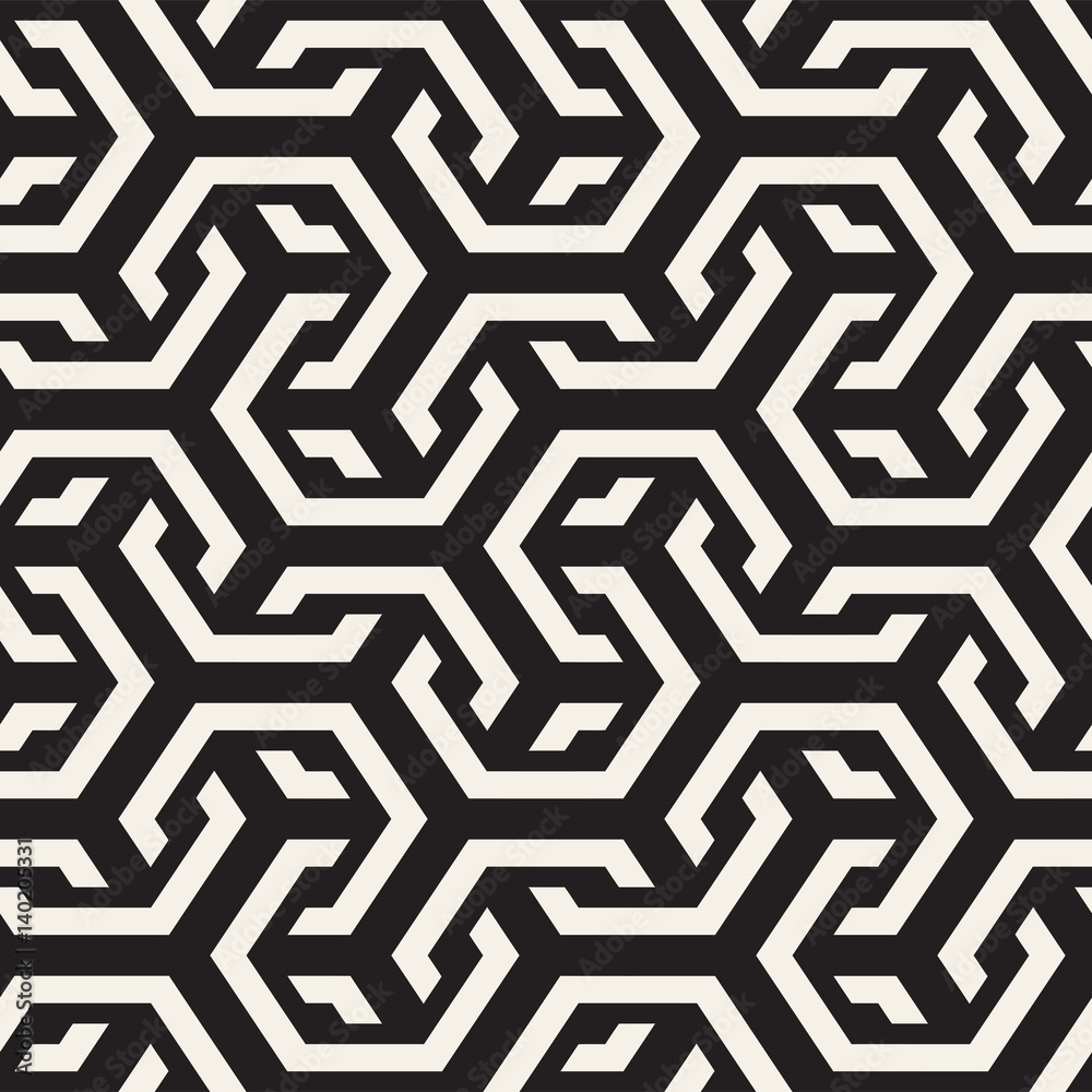 Vector Seamless Interlacing Lines Pattern. Repeating Geometric Background With Hexagonal Lattice. Vector Seamless Interlacing Lines Pattern. Repeating Geometric Background With Hexagonal Lattice.