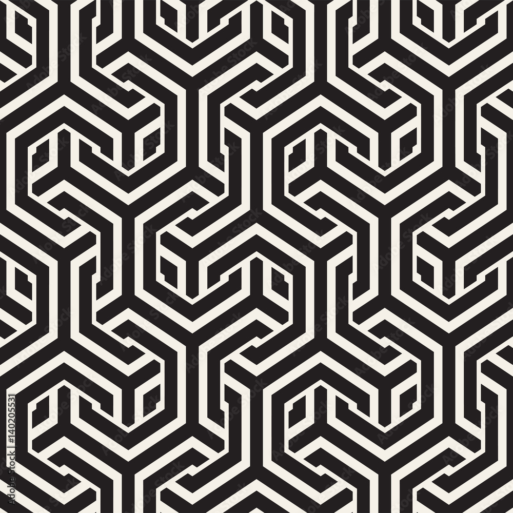 Vector Seamless Interlacing Lines Pattern. Repeating Geometric Background With Hexagonal Lattice. Vector Seamless Interlacing Lines Pattern. Repeating Geometric Background With Hexagonal Lattice.