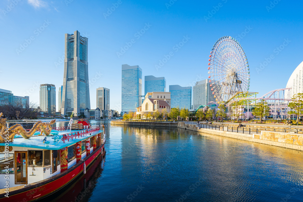 Naklejka premium Widok Yokohama linia horyzontu w Japonia