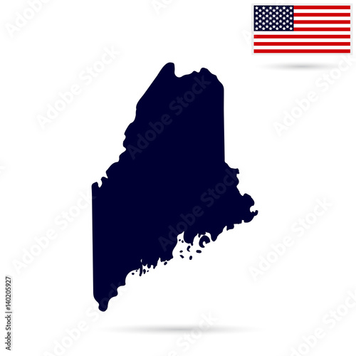 Map of the U.S. state  Maine on a white background. American flag