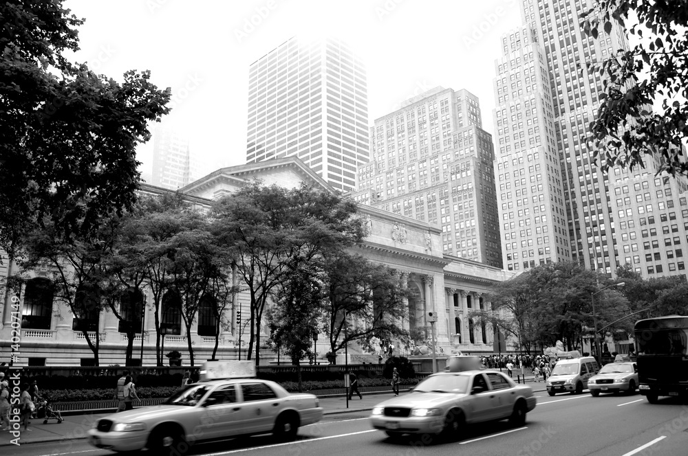 Public library New York in black and white photo