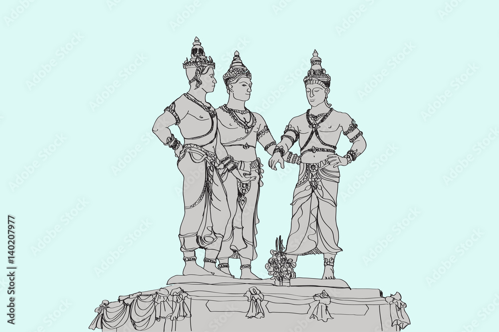 Fototapeta premium free hand skecht drawing three's monument in Chiangmai Thailand, vector illustration