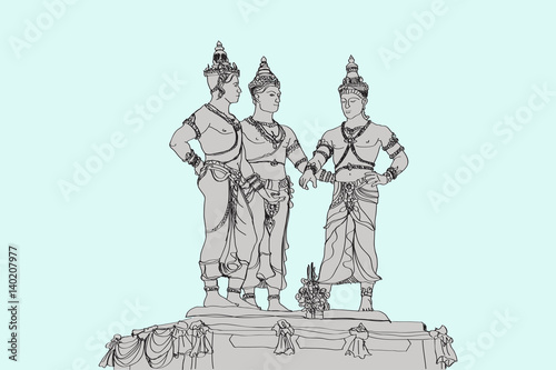 free hand skecht drawing three's monument in Chiangmai Thailand, vector illustration