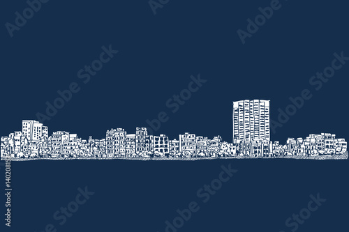 city scape free hand drawing, Hanoi city, vector and illustration